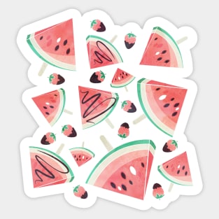 Watermelon popsicles, strawberries and chocolate // red Sticker